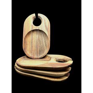 4 Ironwood Gourmet Petaluma Cocktail Plates Acacia Wood Canape Serving Trays